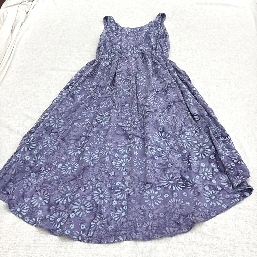 Batik Bali, Floral Purple and blue 100% rayon kids sleeveless Med Dress (mlb)
